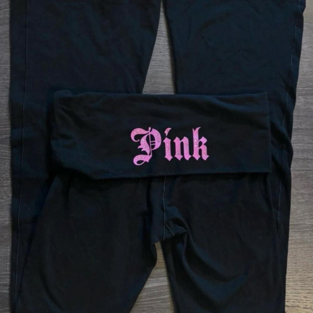 Y2K Victoria’s Secret PINK Rhinestone Foldover Flare Yoga Pants - Size Small
